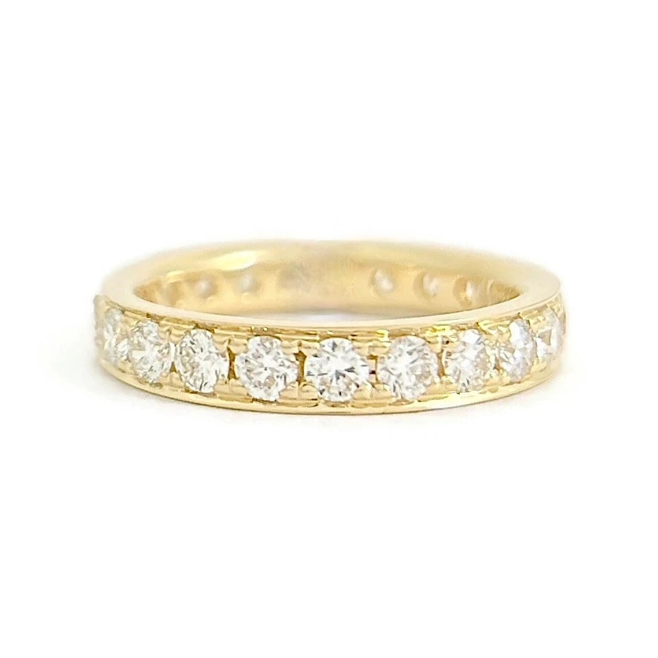 Round Pave Diamond Eternity Ring Wedding Band 18K Yellow Gold Size 7.5, 1.51 CTW (1 of 7)