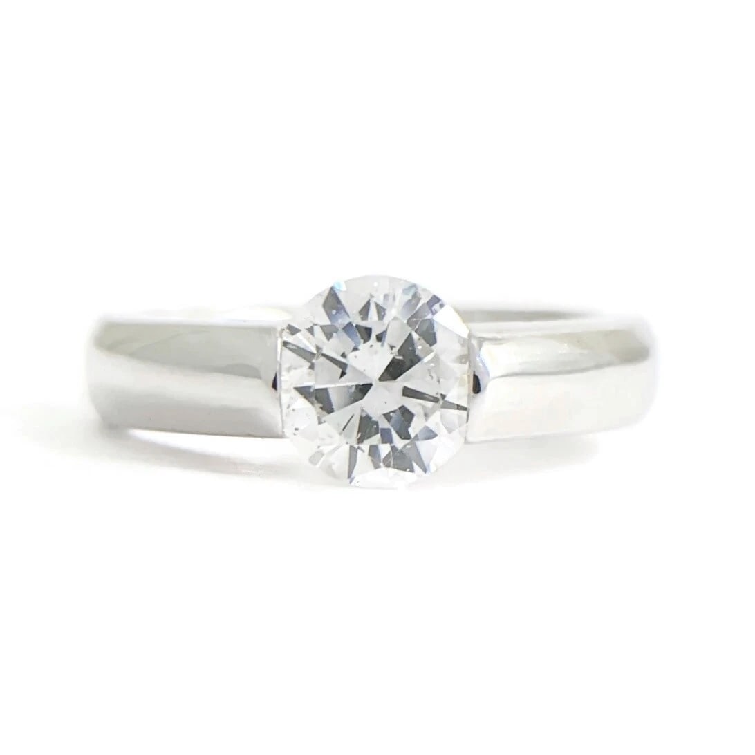 Certified Round Diamond Wide Tension Set Engagement Ring 14K White Gold .96 CT (1 of 11)