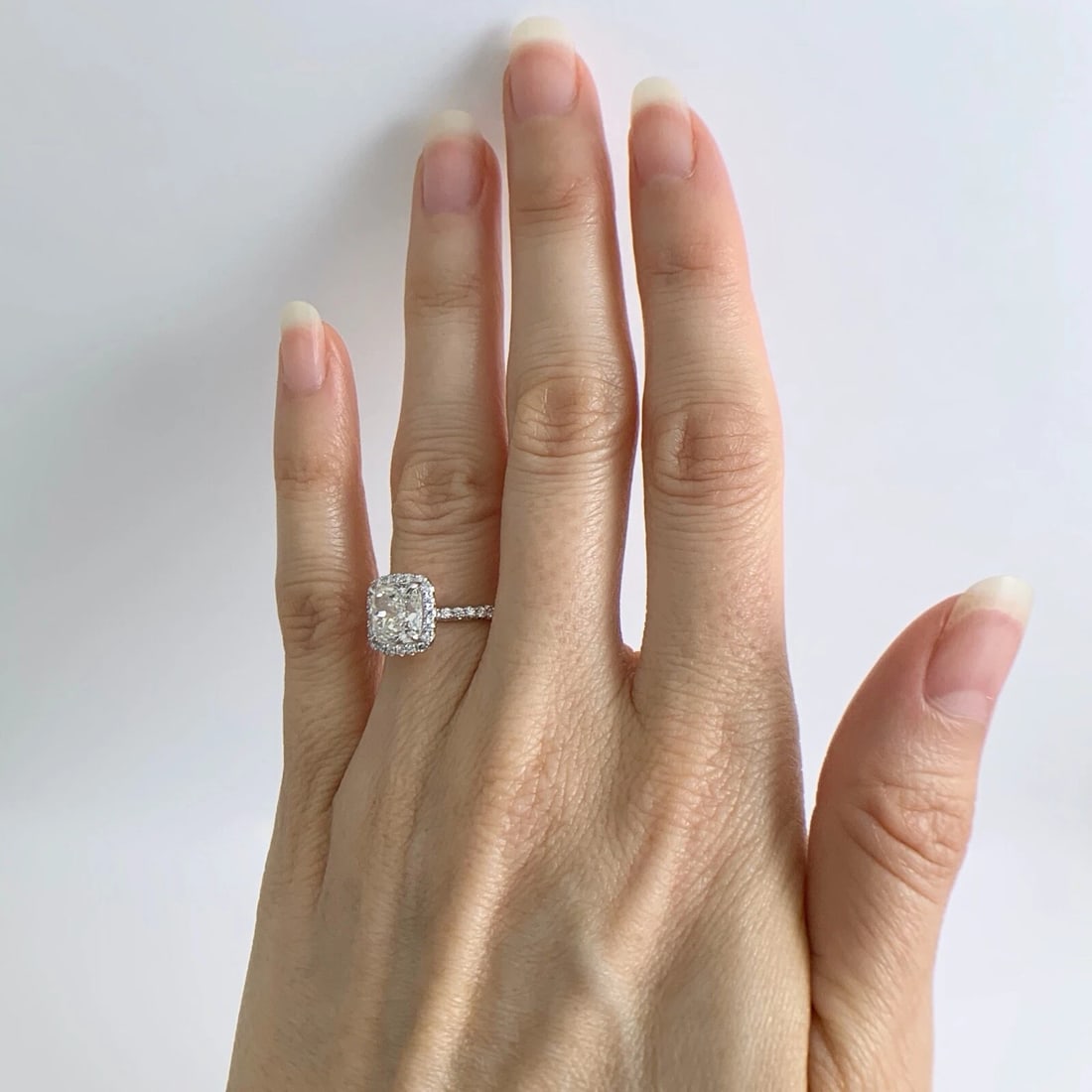 GIA Radiant Halo Diamond Engagement Ring Platinum 1.51 CTW - 3