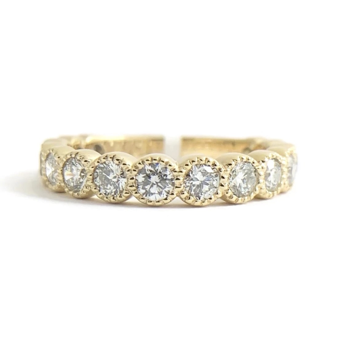 Milgrain Bezel Round Diamond Wedding Band Ring 14K Yellow Gold 1.20 CTW, 3.33 Gr (1 of 9)