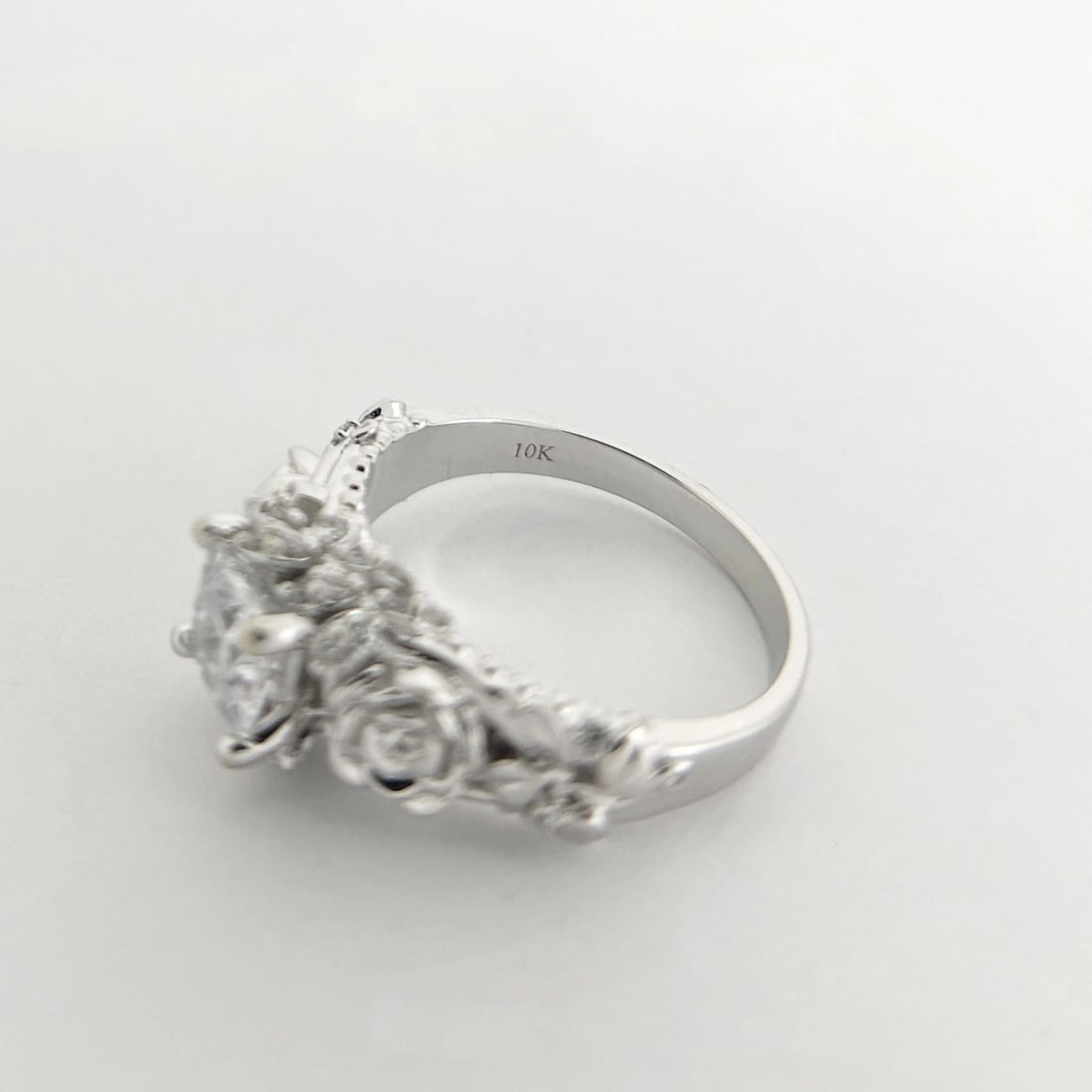 Princess Cut CZ Cubic Zirconia Flower Engagement Ring 10K White Gold, 6.67 Grams - 7