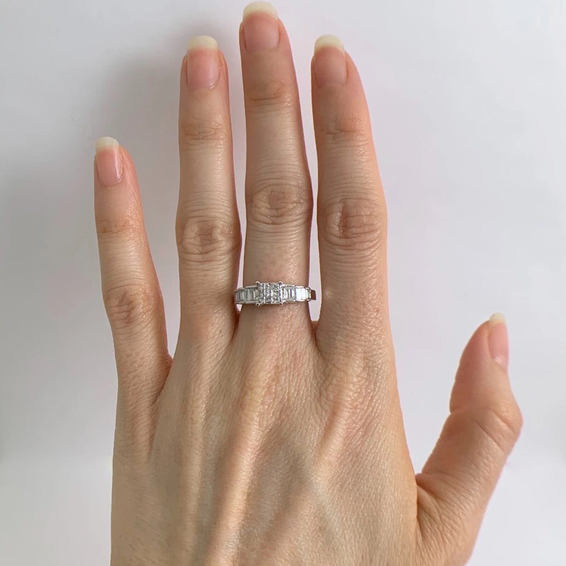 Princess Baguette Invisible Set Diamond Engagement Ring 14K White Gold, 3.24 Gr - 2