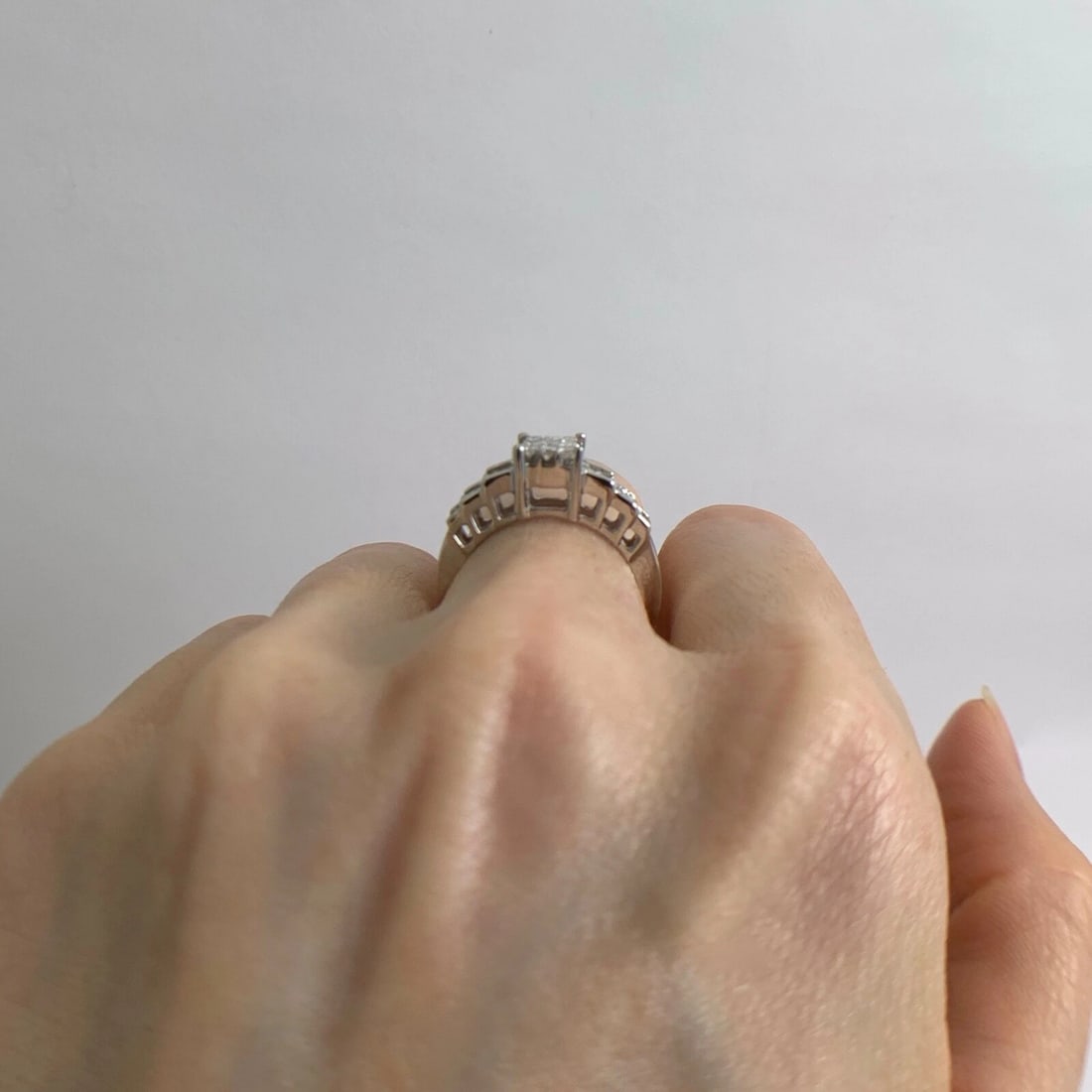 Princess Baguette Invisible Set Diamond Engagement Ring 14K White Gold, 3.24 Gr - 5