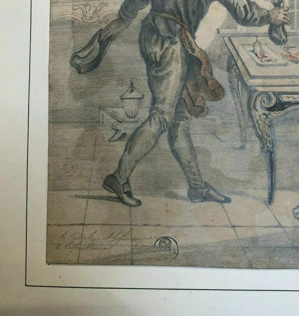Antique Pencil Drawing 19th century La Fontaine, Financier - Dikéos Collection - 4