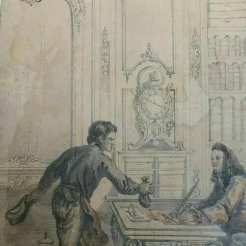 Antique Pencil Drawing 19th century La Fontaine, Financier - Dikéos Collection - 6