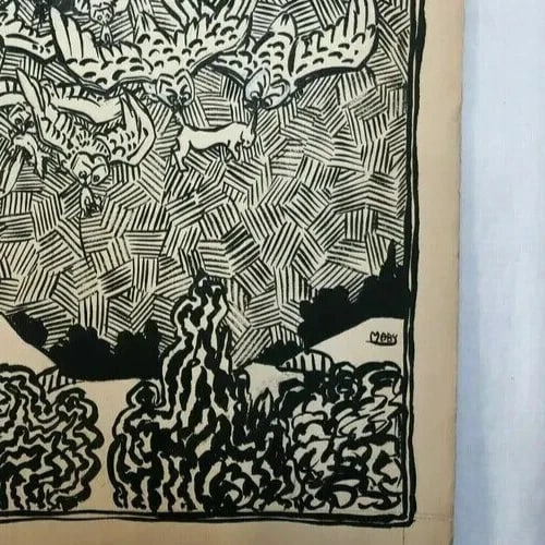 Vintage Ink Drawing Illustration of Owls Hunting Rabbits - 6