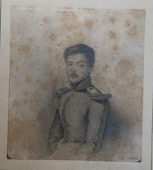 Antique Pencil Original Drawing 19th century Military Man Portrait - 2
