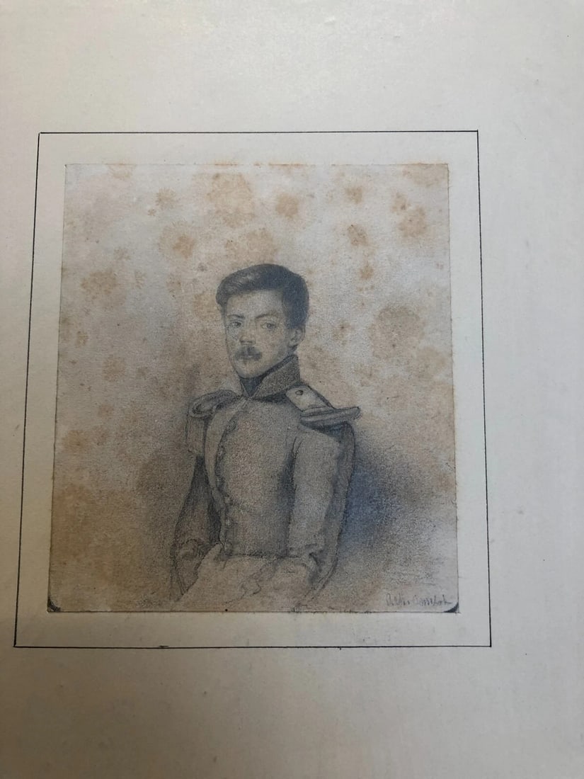 Antique Pencil Original Drawing 19th century Military Man Portrait - 4