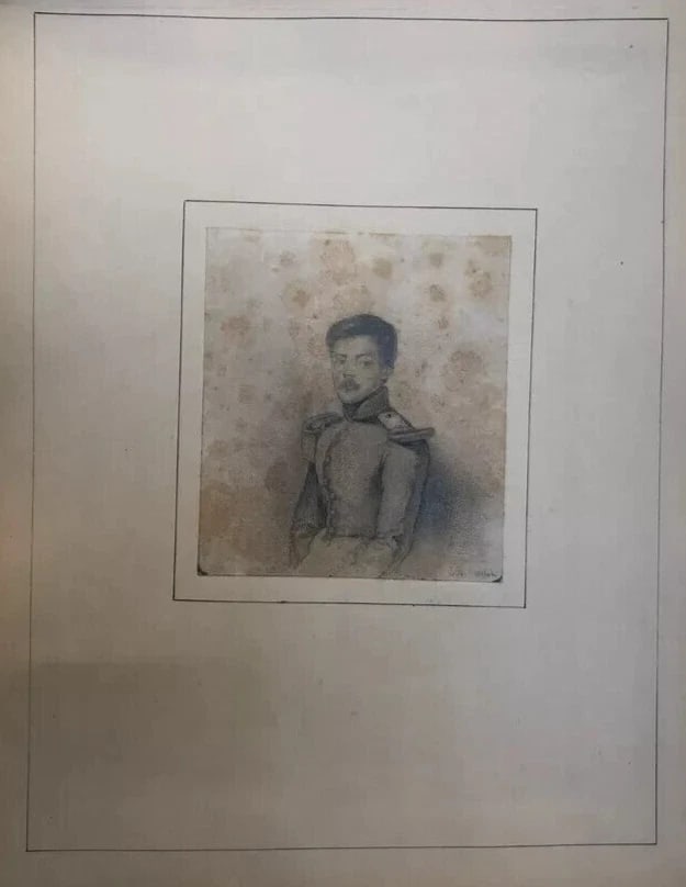 Antique Pencil Original Drawing 19th century Military Man Portrait - 6