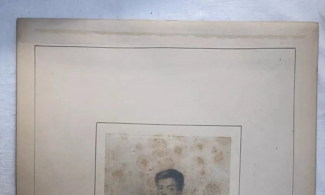 Antique Pencil Original Drawing 19th century Military Man Portrait - 8