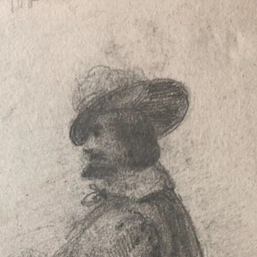 Antique Drawing Original Military Man Portrait 19th century - 3