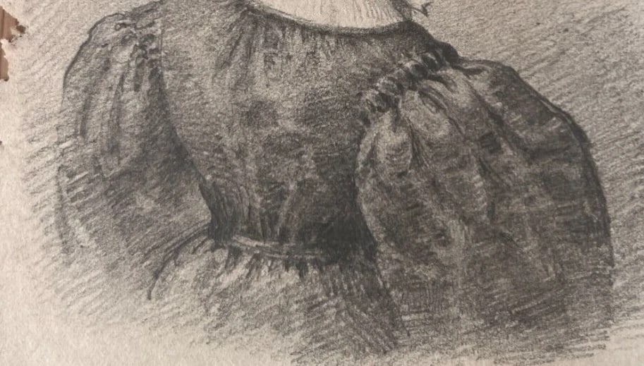 Antique Drawing Original Woman, Portrait, Hat 19th century - 7