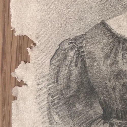 Antique Drawing Original Woman, Portrait, Hat 19th century - 8