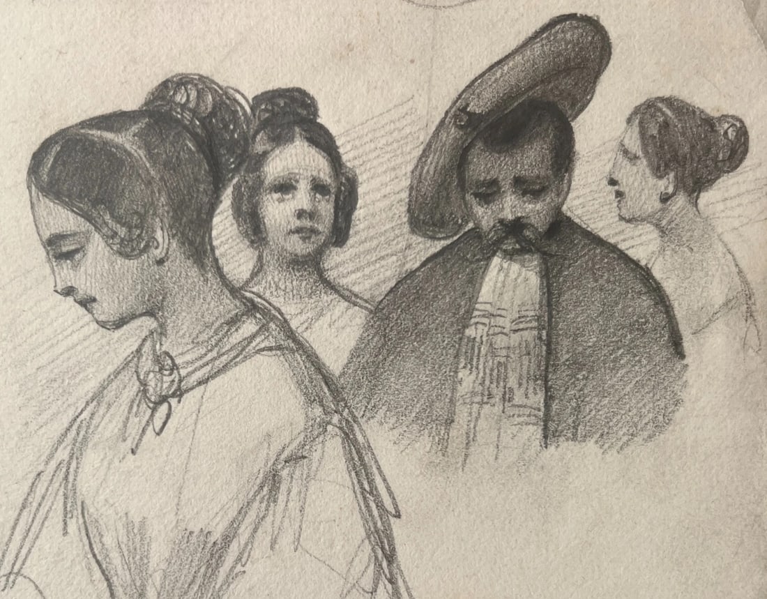 Antique original Women and Men Portraits 19th century Drawing: Title: Antique original Women and Men Portraits 19th century Drawing Description: Pencil on paper 13 x 16 cm stains, small cuts Reserve: $120.00 Shipping: Domestic: Flat-rate of $25.00 to anywhere w
