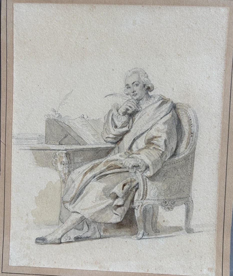 Man Portrait 19th century Writer - Antique Original Drawing - 6