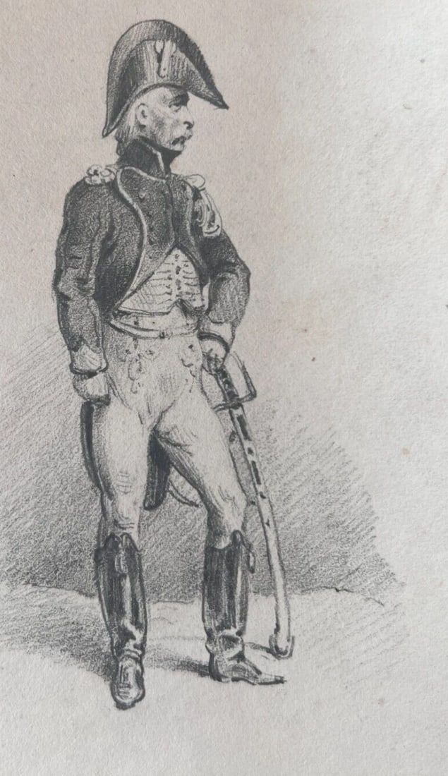 Antique Original Drawing Military Man Portrait 19th century - 2
