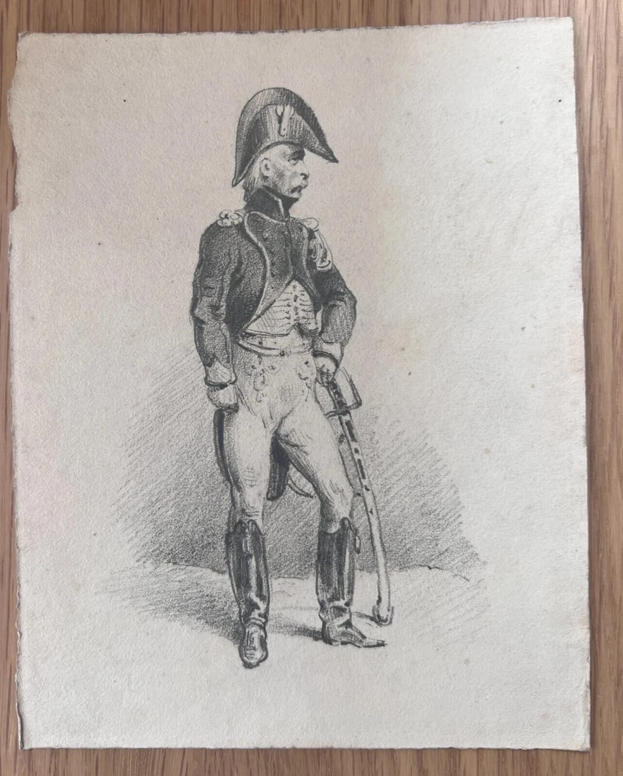 Antique Original Drawing Military Man Portrait 19th century - 3