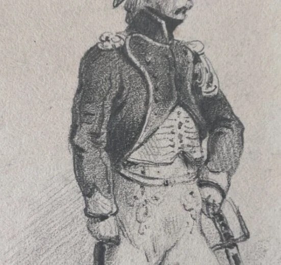 Antique Original Drawing Military Man Portrait 19th century - 5