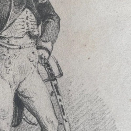 Antique Original Drawing Military Man Portrait 19th century - 7