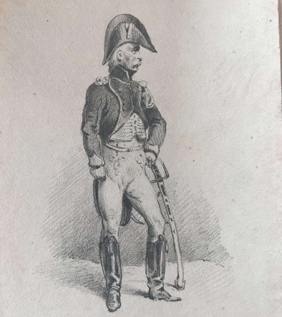 Antique Original Drawing Military Man Portrait 19th century - 8