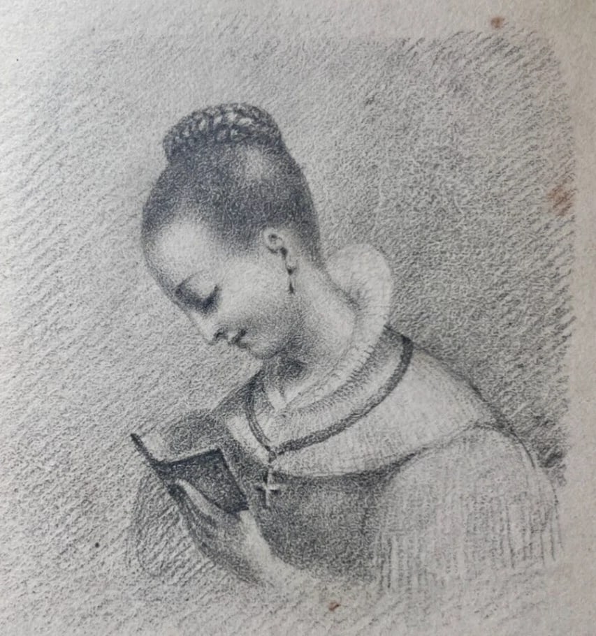 Antique Original Religious Woman Reading 19th century Drawing: Title: Antique Original Religious Woman Reading 19th century Drawing Description: Pencil on paper 13 x 16 cm stains, small cuts Reserve: $100.00 Shipping: Domestic: Flat-rate of $25.00 to anywhere w