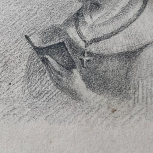 Antique Original Religious Woman Reading 19th century Drawing - 5