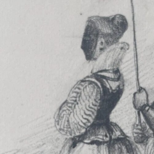 Antique Original Masked Woman Portrait 19th century Drawing - 4