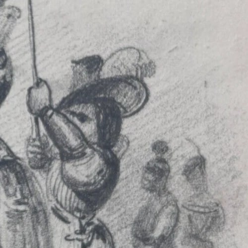 Antique Original Masked Woman Portrait 19th century Drawing - 5