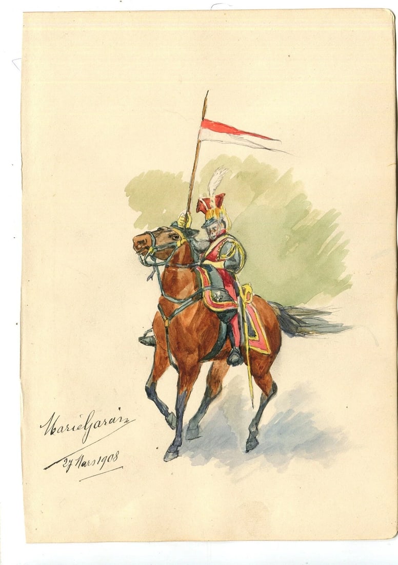 Vintage Original Drawing Illustration Knight Horse, Man signed - 9