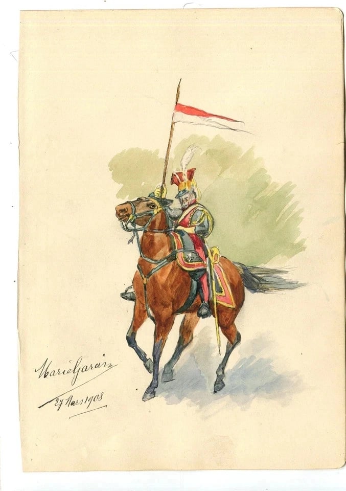 Vintage Original Drawing Illustration Knight Horse, Man signed - 5