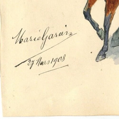 Vintage Original Drawing Illustration Knight Horse, Man signed - 8