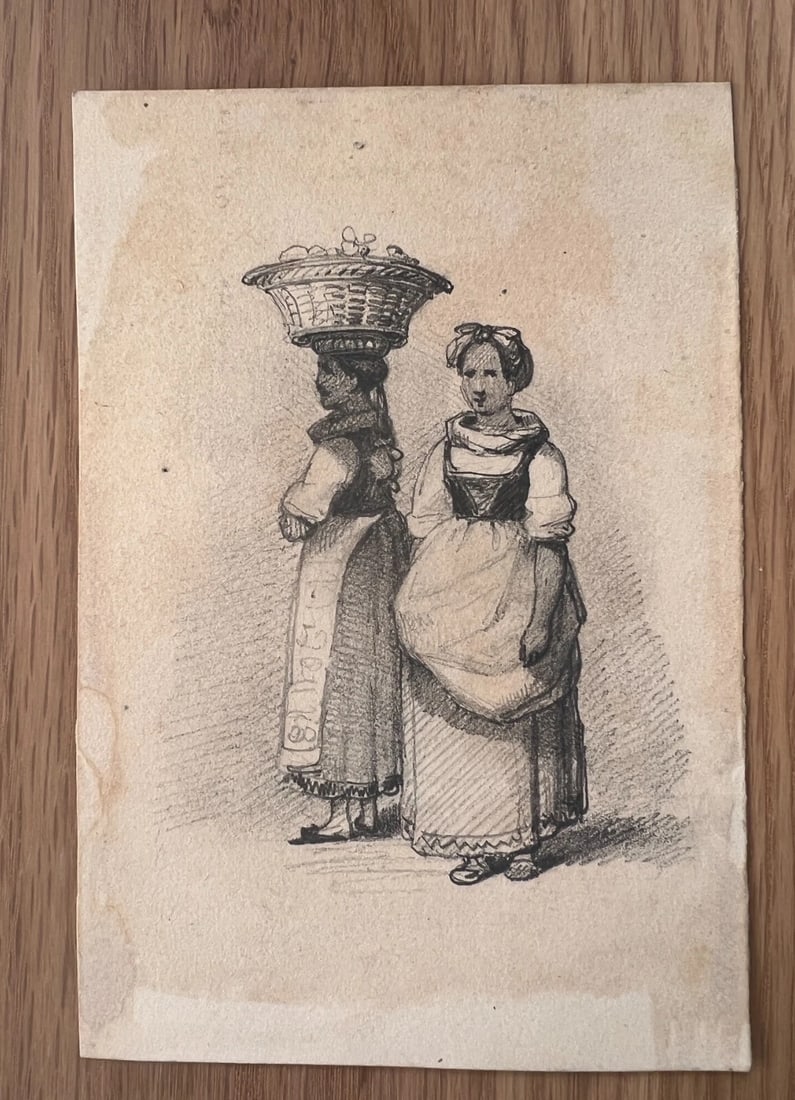 19th century - Italian Women Portrait Drawing -Antique Original - 9