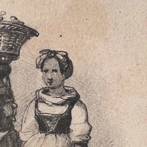 19th century - Italian Women Portrait Drawing -Antique Original - 5