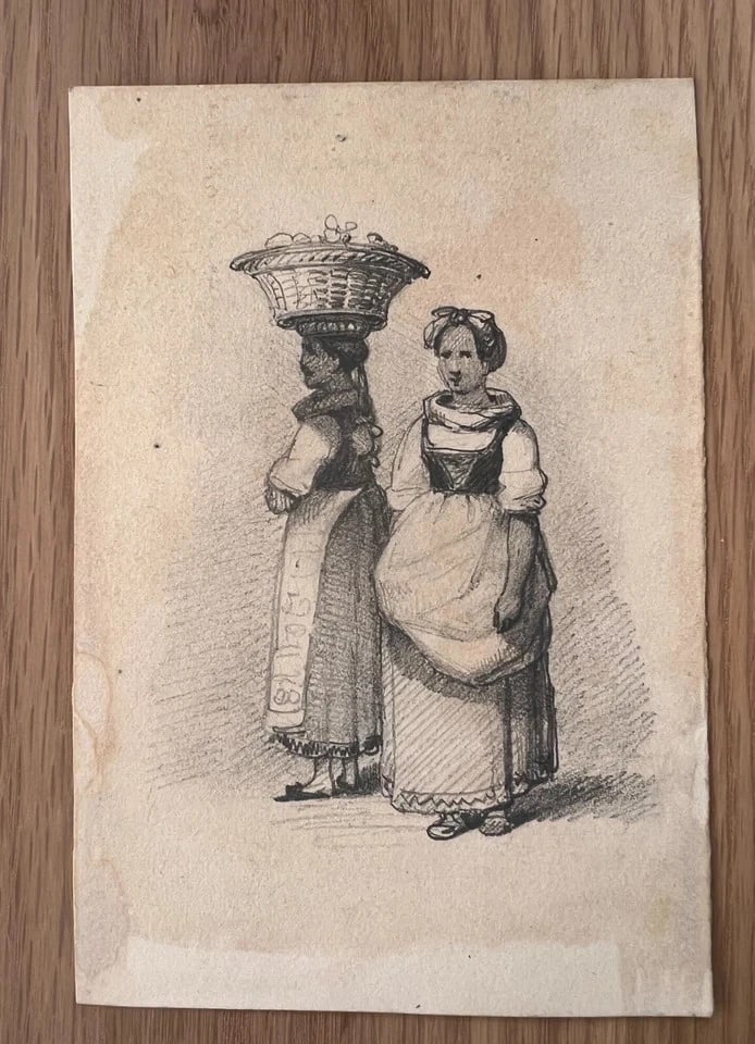 19th century - Italian Women Portrait Drawing -Antique Original - 6