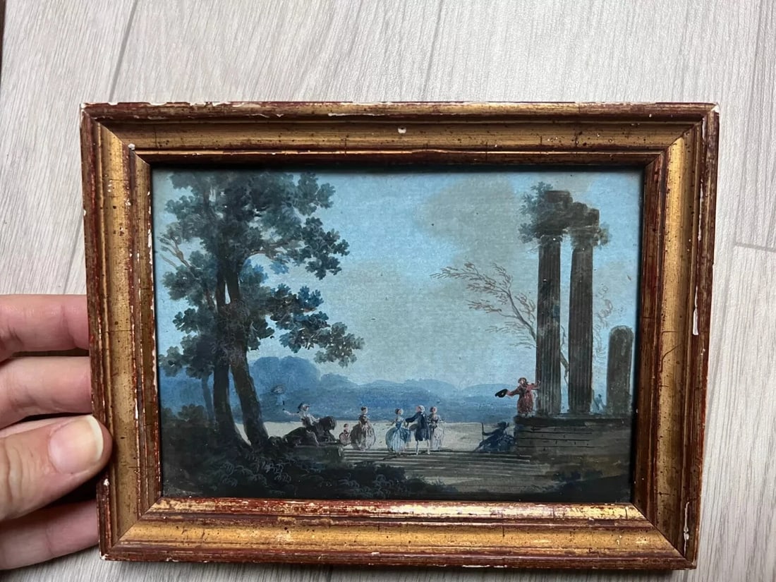 Antique Drawing Original People, Horse, Landscape, Architecture - 3