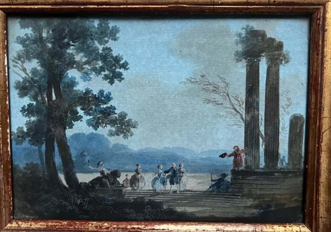 Antique Drawing Original People, Horse, Landscape, Architecture - 7