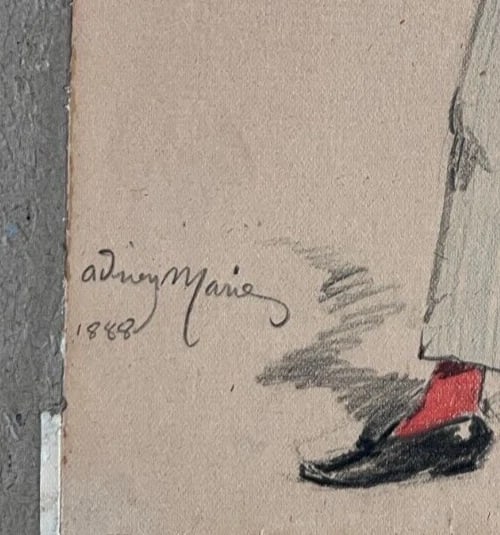 Antique Original Drawing Musician Man Portait, Violon 19th century signed - 6