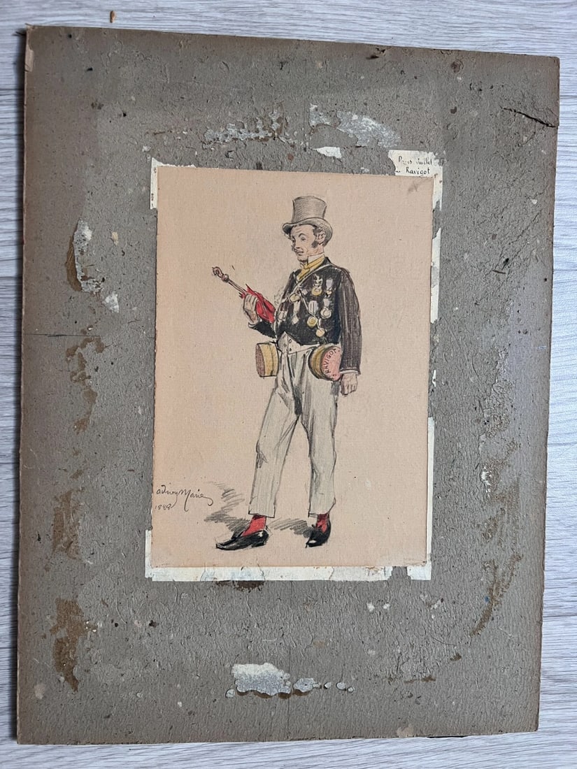 Antique Original Drawing Musician Man Portait, Violon 19th century signed - 7