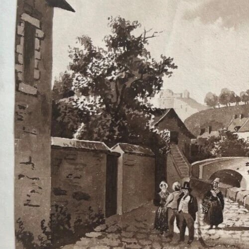 Antique Original Ink Drawing Village, Cityiew, People Houses, Landscape signed - 5