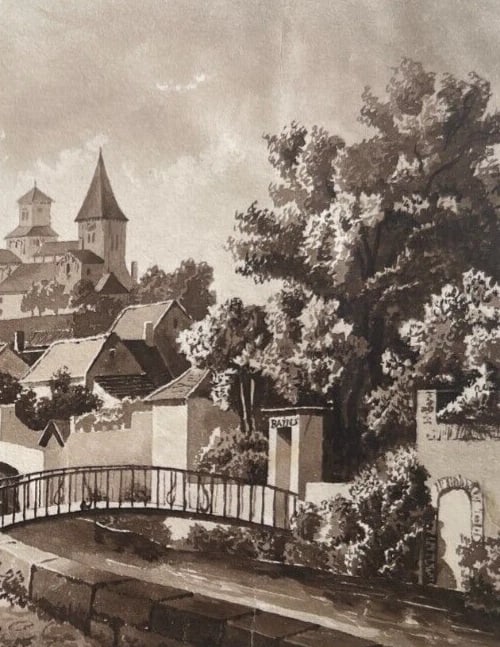 Antique Original Ink Drawing Village, Cityiew, People Houses, Landscape signed - 6