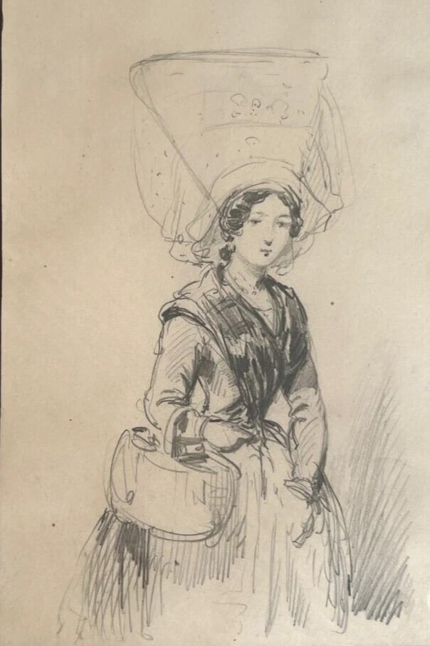 19th century - Woman Portrait, Hat, Bag, Fashion - Drawing Antique Original: Title: 19th century - Woman Portrait, Hat, Bag, Fashion - Drawing Antique Original Description: Pencil on paper 16.5 x 11.5 cm stains, laminated on paper stamp Reserve: $80.00 Shipping: Domestic: Fla