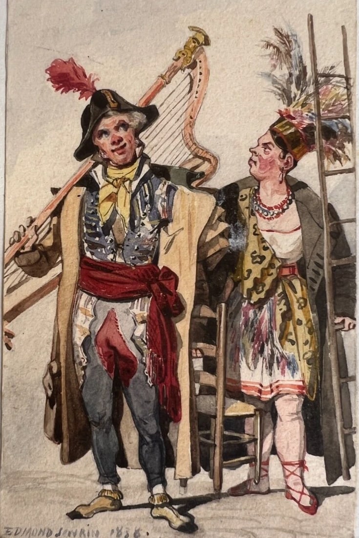 19th century - People Portrait, Musicians, Artists - Drawing Antique Original: Title: 19th century - People Portrait, Musicians, Artists - Drawing Antique Original Description: Watercolor on paper 9.5 x 6 cm stains, laminated on paper Reserve: $150.00 Shipping: Domestic: Flat-ra