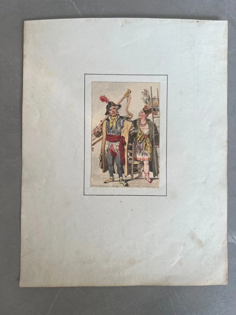 19th century - People Portrait, Musicians, Artists - Drawing Antique Original - 3