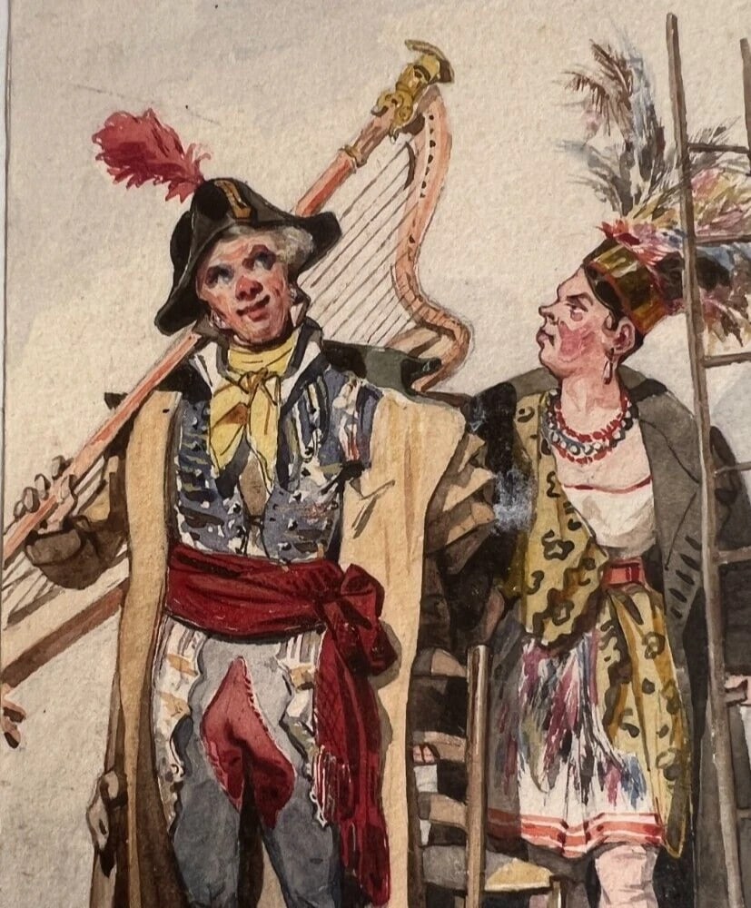 19th century - People Portrait, Musicians, Artists - Drawing Antique Original - 4