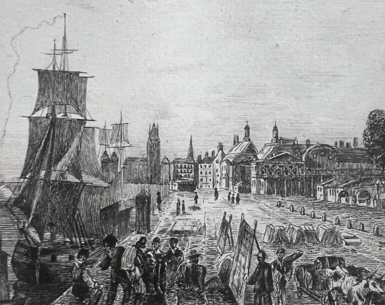 19th century - Landscape, Boat, People, Port, City- Drawing Antique Ink - 4