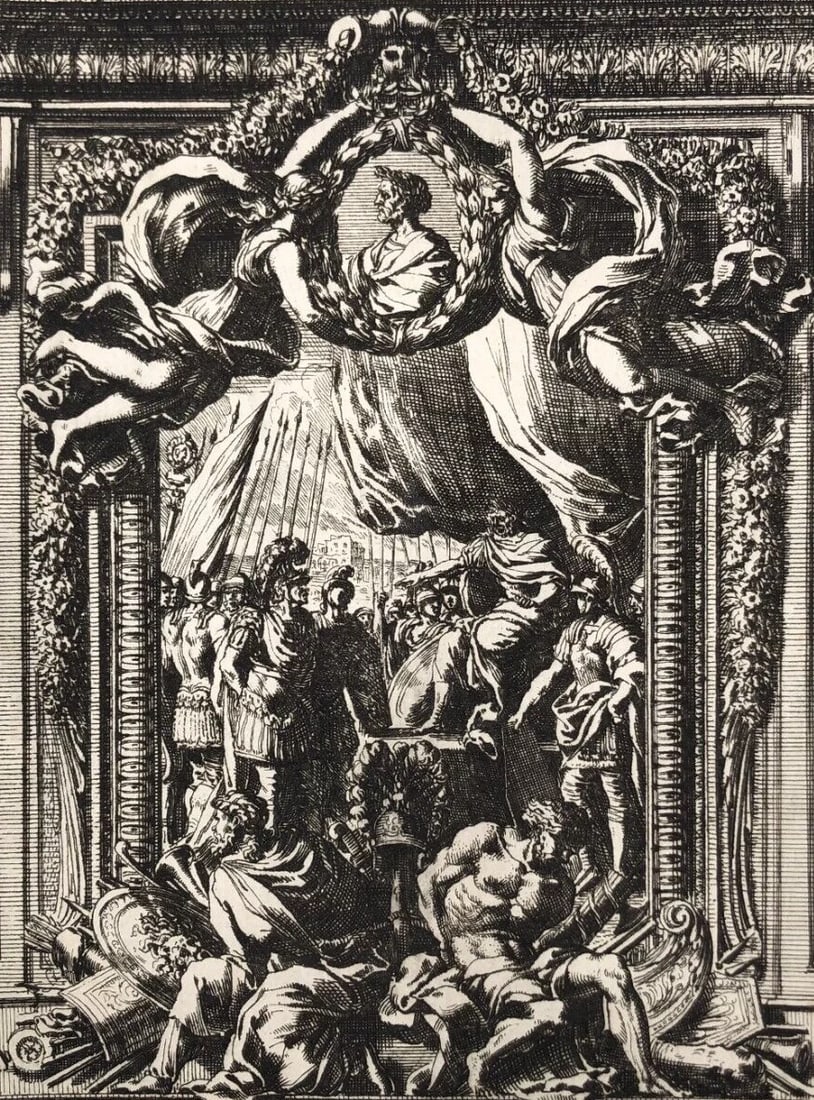 Jean Le Pautre (1618–1682) Religious Scene, History Architecture Antique Etching: Title: Jean Le Pautre (1618–1682) Religious Scene, History Architecture Antique Etching Description: Fine 17th-century engraving by Jean Le Pautre, master of architectural and ornamental design.