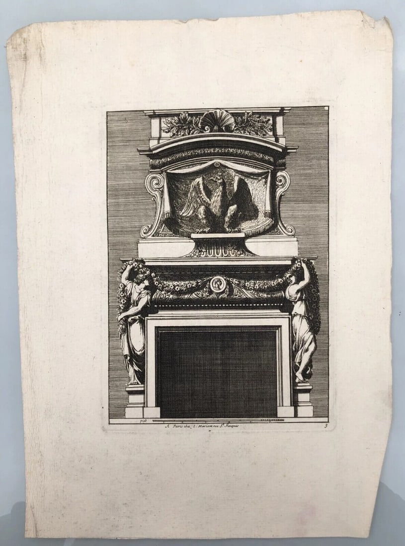 Antique Original Pierre Jean MARIETTE (1694-1774) Doors Fire Places x7 Etching - 3