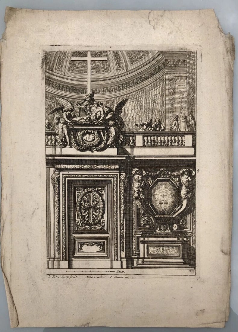 Antique Original Pierre Jean MARIETTE (1694-1774) Doors Fire Places x7 Etching - 6