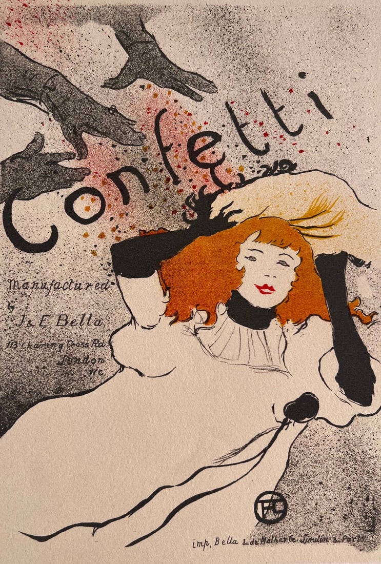 Vintage Mourlot Print Confetti by Toulouse-Lautrec / Andre Sauret 1950: Title: Vintage Mourlot Print Confetti by Toulouse-Lautrec / Andre Sauret 1950Description: 16 x 22 cm (print size) / 6.29 x 8.66 inches stains, folds Reserve: $40.00 Shipping:Domestic: Flat-rate