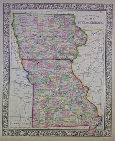 County Map of the States of Iowa and Missouri - 2